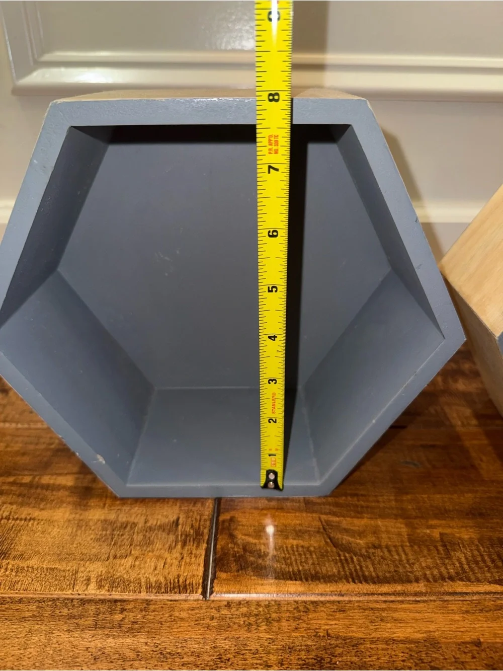 Pair of Wooden Hexagon shelves Grey Display Shadow Boxes 2